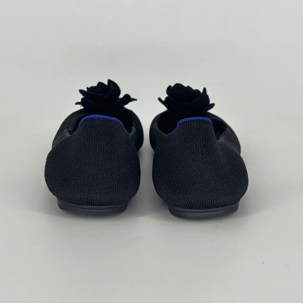 Rothy's Petal Square Toe Ballet Flat Black Women Size 9.5 Knit Comfort Flower